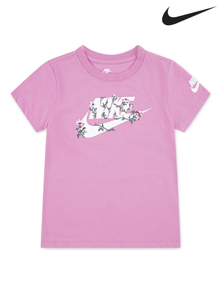 Nike Pink Little Kids Floral Futura Logo T-Shirt (F16747) | £16