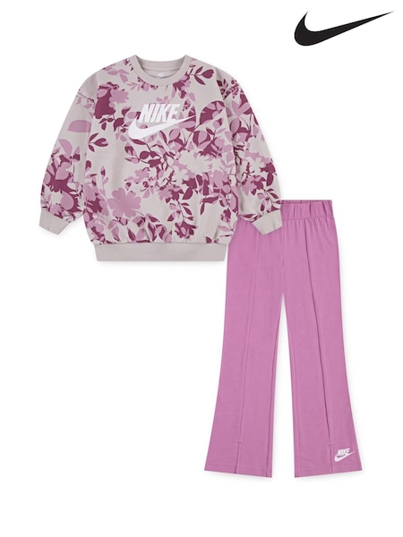 Nike Pink Little Kids Floral Crew Sweatshirt and Leggings Set (F16754) | £42