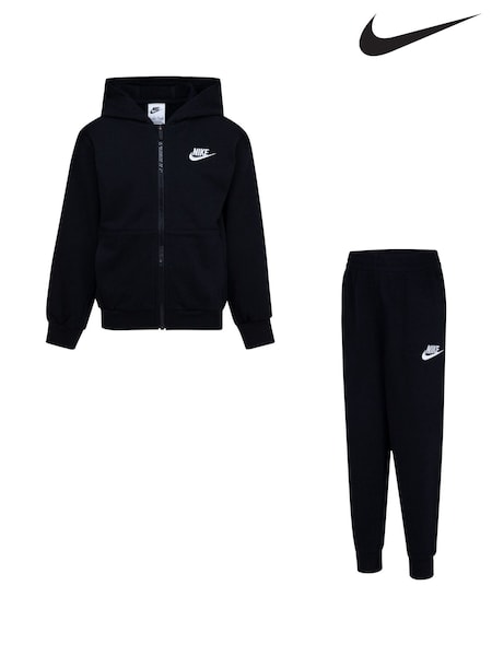 Nike Black Little Kids Full Zip Club Fleece Tracksuit Set (F16771) | £0