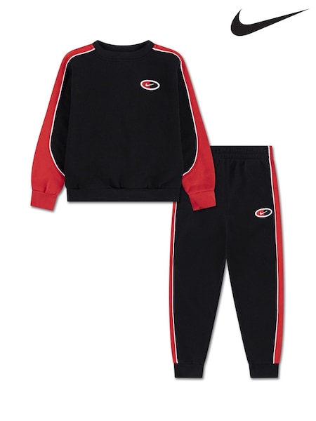 Nike Black Little Kids Fleece Crew and Jogger Tracksuit Set (F16773) | £45