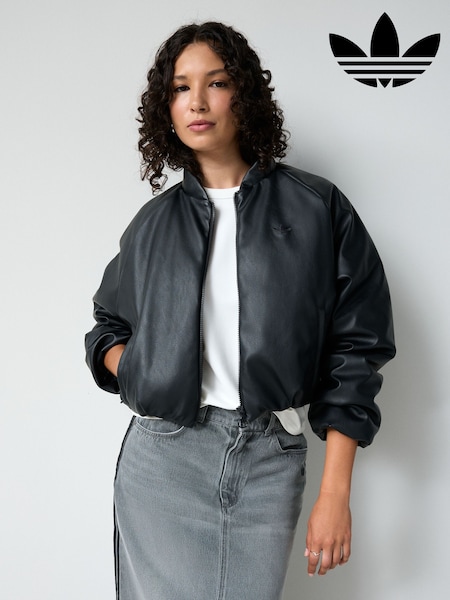 adidas Originals Black Faux Leather Bomber Jacket (F16801) | £160