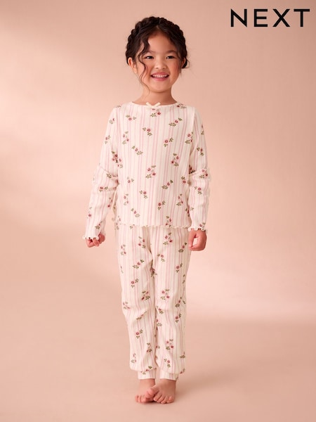 Laura Ashley White/Pink Floral Pointelle Jersey Pyjamas (F16840) | £22 - £26