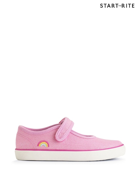 Start-Rite Pink Lemonade Silver Glitter Mary Jane Canvas Shoes (F16869) | £28