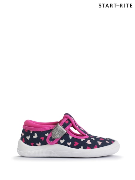 Start-Rite Wriggles Blue Heart Print T Bar Canvas Shoes (F16871) | £25