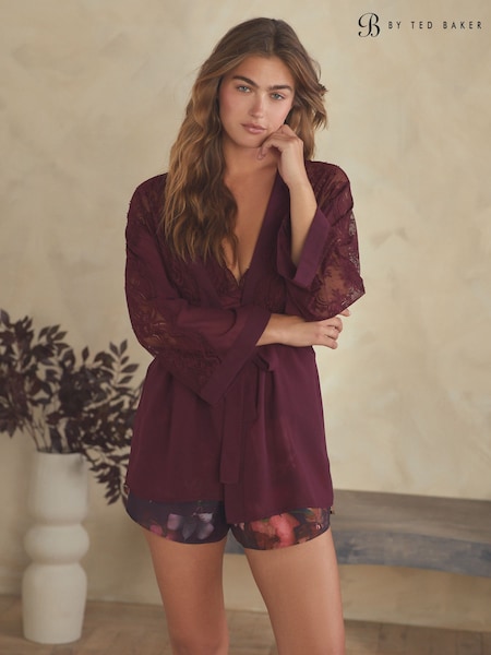 B by Ted Baker Aubergine Purple Lace Chiffon Robe (F17109) | £48