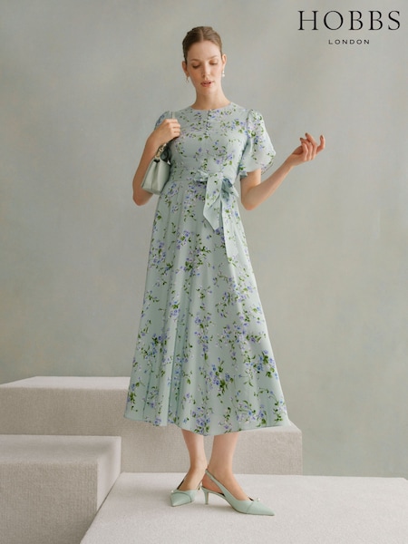 Hobbs Green Sophia Silk Dress (F17187) | £349
