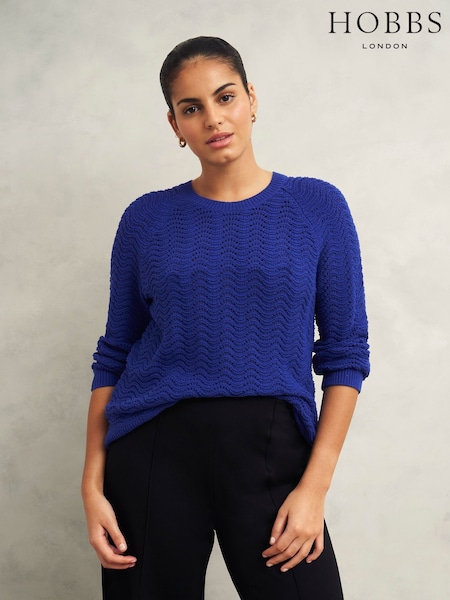 Hobbs Blue Lulu 100% Cotton Jumper (F17202) | £85