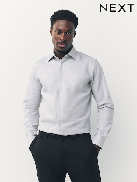Grey Slim Fit Premium 100% Cotton Textured Shirt (F17232) | £40