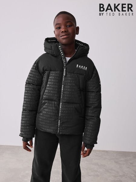 Baker by Ted Baker Shower Resistant Printed Black Padded Coat (F17249) | £63 - £68