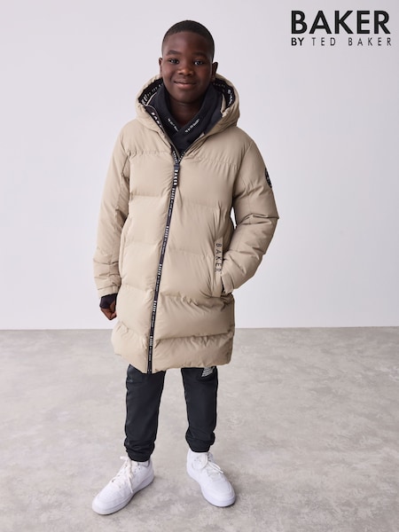 Baker by Ted Baker Shower Resistant Stone Longline Padded Coat (F17257) | £78 - £83