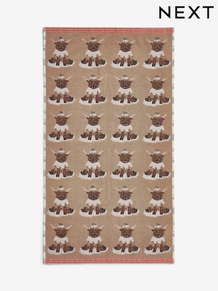 Natural Christmas Hamish The Highland Cow Cotton Towels (F17287) | £8 - £18