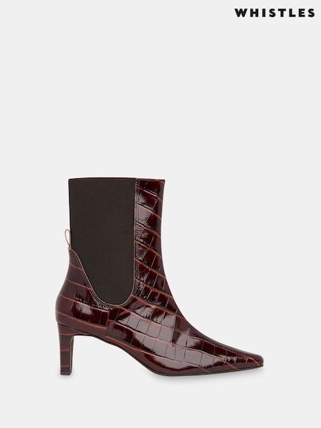Whistles Brown Darla Croc Effect Heeled Boots (F17288) | £199