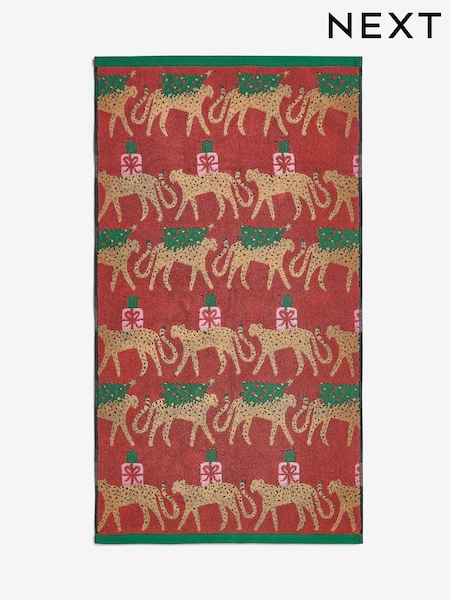 Red Christmas Cheetah Towels (F17293) | £8 - £18