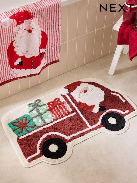 Red Santa Christmas Truck 100% Cotton Bath Mat (F17317) | £20