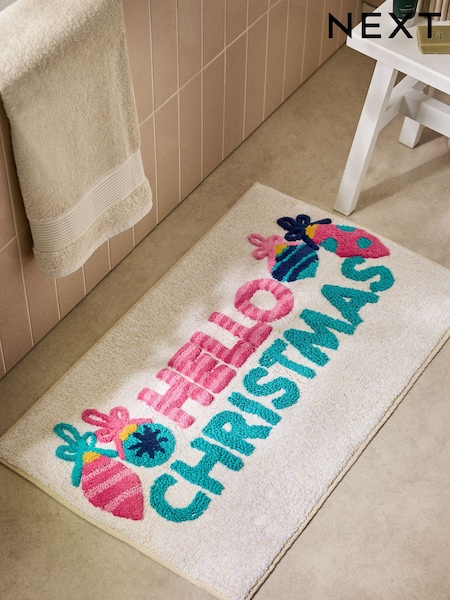 Natural Hello Christmas 100% Cotton Bath Mat (F17319) | £18