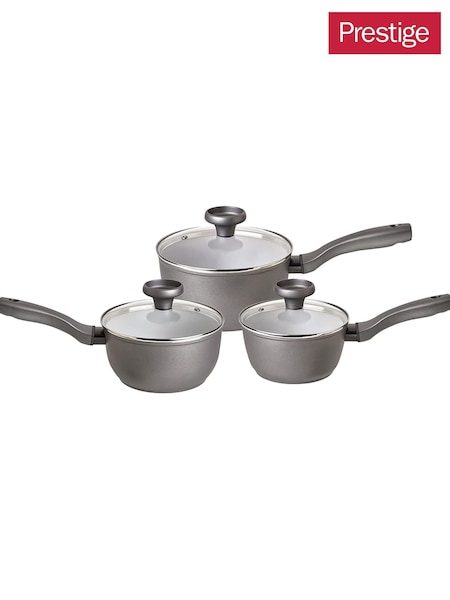 Prestige 3 Piece Grey Earthpan Aluminium Ceramic Non Stick Saucepan Set (F17411) | £150
