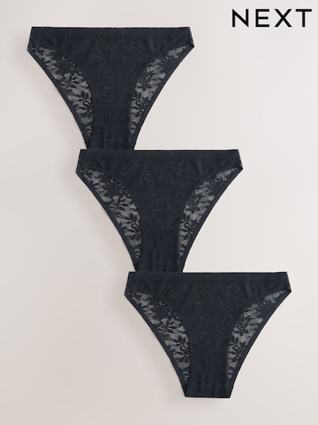 Black High Leg All Over Lace No VPL Knickers 3 Pack (F17471) | £20