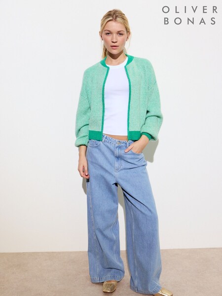 Oliver Bonas Green Ribbed Knitted Bomber Jacket (F17566) | £68