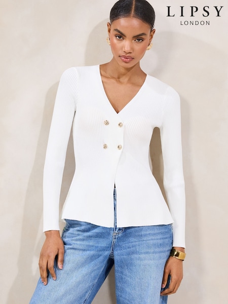 Lipsy Ivory Double Button Peplum Knit Cardigan (F17613) | £42