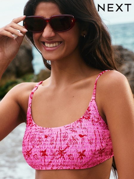 Pink/Red Sunny Senorita Shirred Crop Bikini Top (F17654) | £28