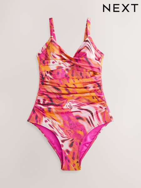 Pink Metallic Animal Print Shaping Tummy Control Swimsuit (F17680) | £0