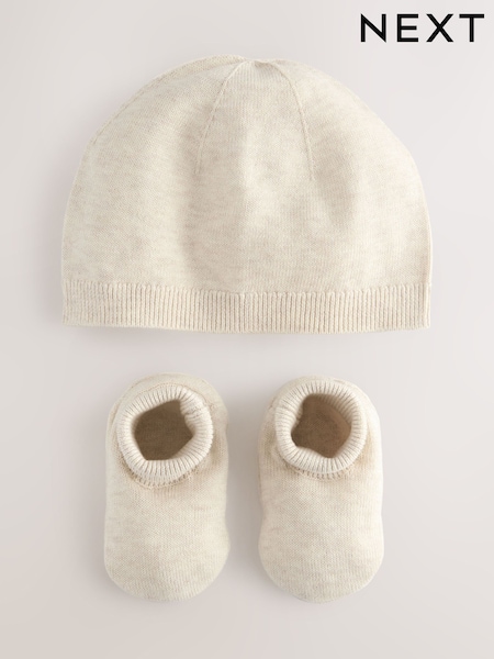 Neutral Baby 100% Cottton Knitted Hat and Bootie 2 Piece Set (0-9mths) (F17717) | £14