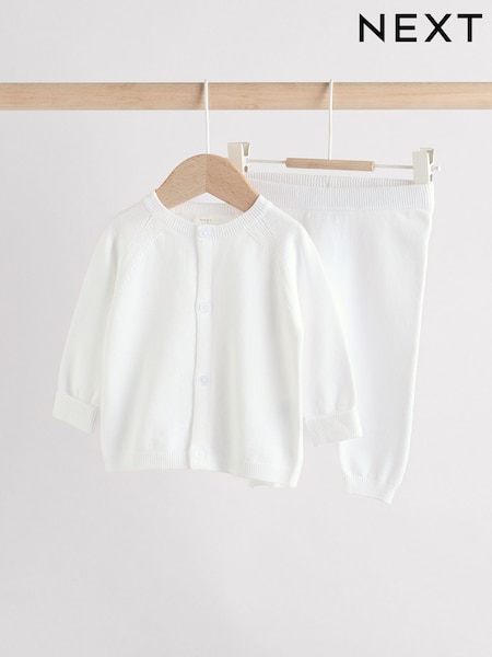White Baby 100% Cottton Knitted Jumper and Leggings Set (0-12mths) (F17718) | £22