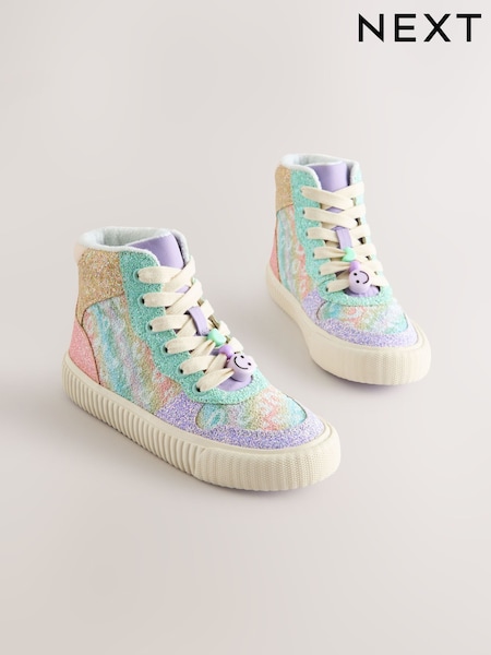 Rainbow Glitter Standard Fit (F) Lace-Up High Top Trainers (F17724) | £27 - £34