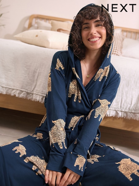 Navy Hamish The Highland Cow Cosy Lightweight Dressing Gown (F17782) | £26