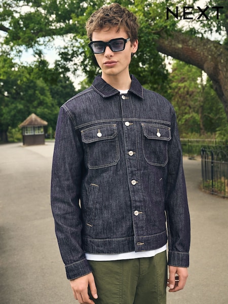 Dark Wash Denim Stripe Trucker Jacket (F17803) | £50