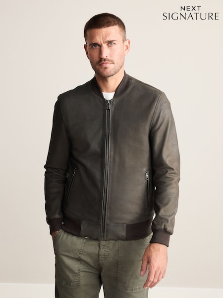 Brown Nubuck Signature Leather Bomber Jacket (F17805) | £160