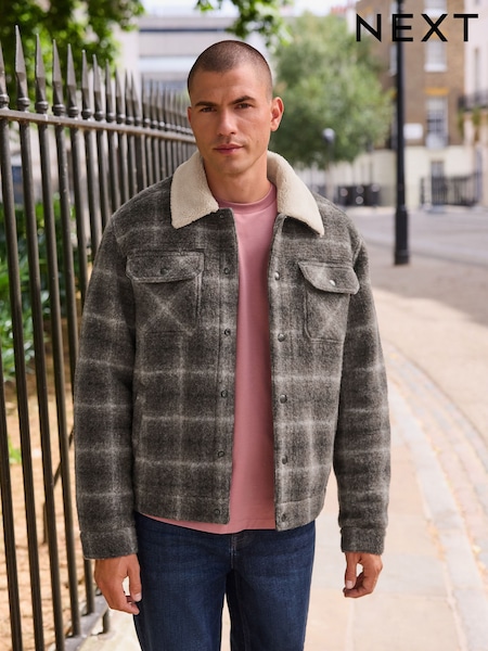 Check Wool Blend Borg Lined Trucker Jacket (F17807) | £85