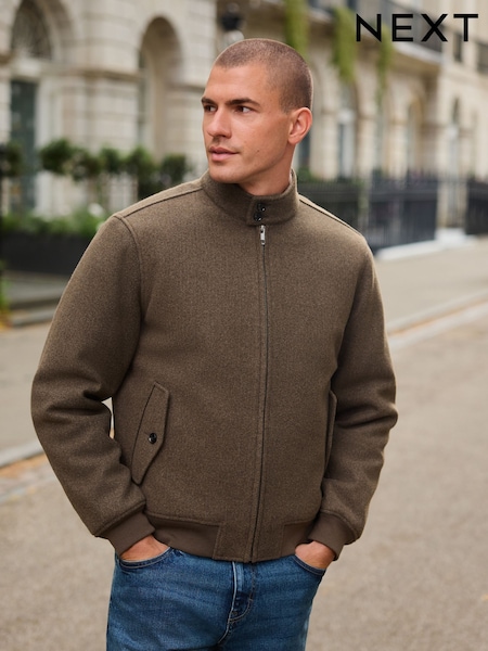 Neutral Wool Look Borg Lined Harrington Jacket (F17809) | £75