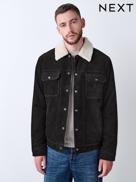 Black Corduroy Borg Lined Trucker Jacket (F17826) | £75