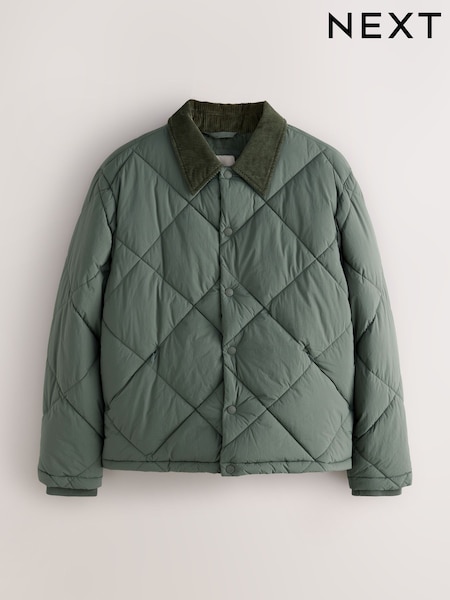 Khaki Green Diamond Quilted Padded Jacket (F17834) | £75