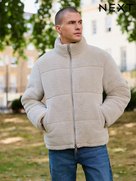 Ecru Borg Funnel Puffer Jacket (F17837) | £85