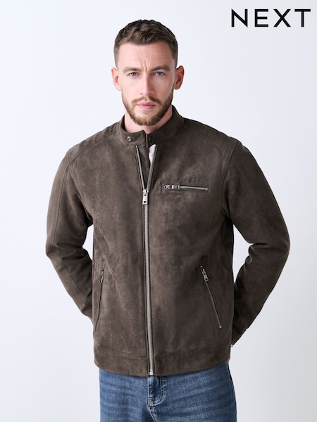 Mushroom Brown Faux Suede Borg Lined Zip Jacket (F17880) | £78