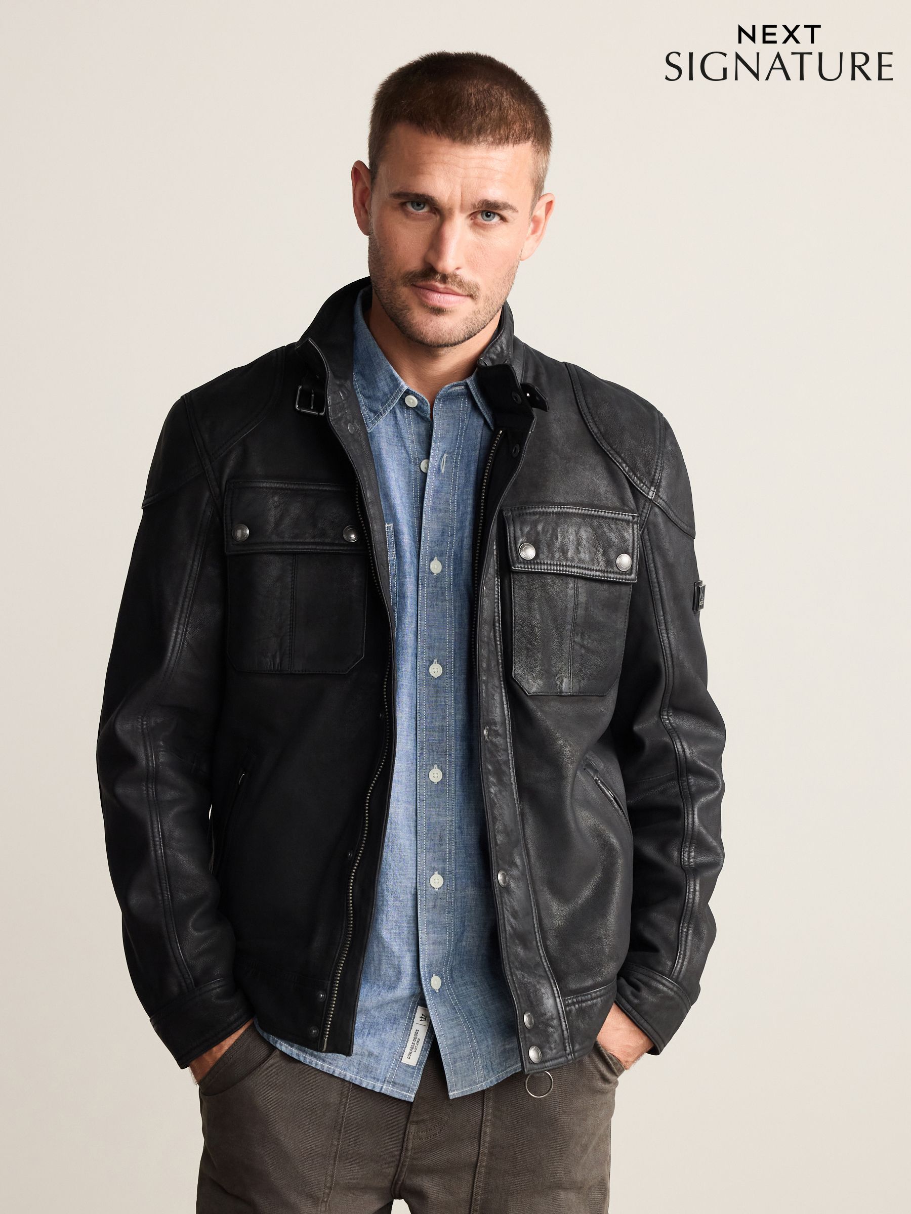 Buy Men's Leather Short Coatsandjackets Online | Next UK