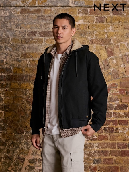 Black Canvas Borg Lined Hooded Jacket (F17889) | £80