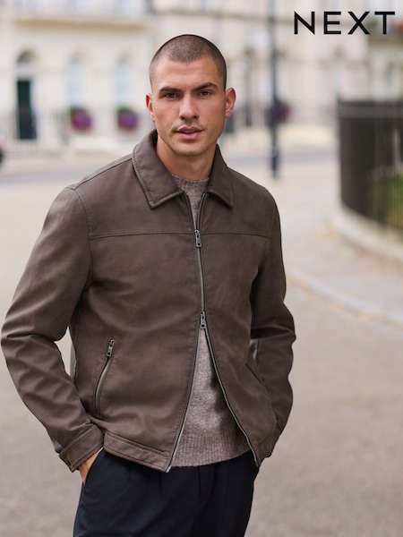 Brown Faux Leather Collared Jacket (F17894) | £70