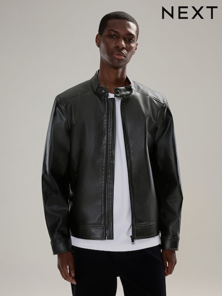 Black Faux Leather Racer Jacket (F17899) | £75