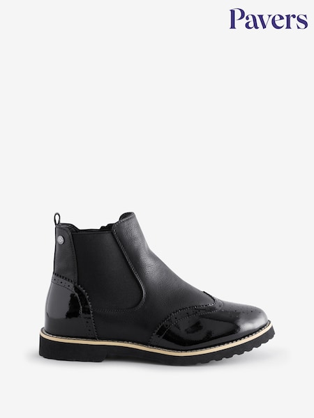 Pavers Black Wide-Fit Brogue Ankle Boots (F17918) | £40
