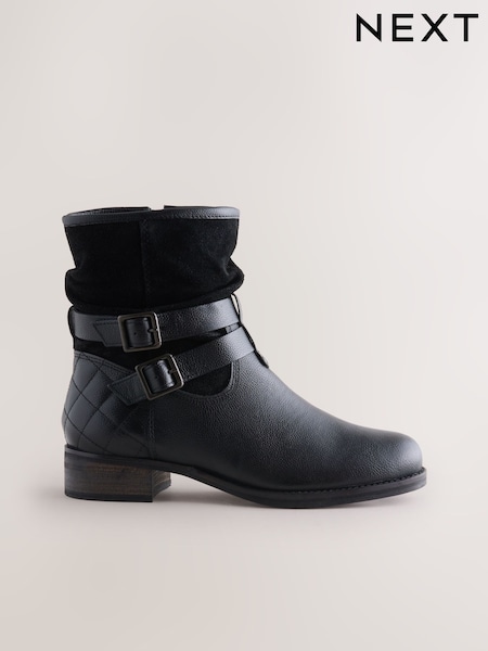 Black Leather Standard/Wide Fit Leather Slouch Ankle Boots (F17951) | £69