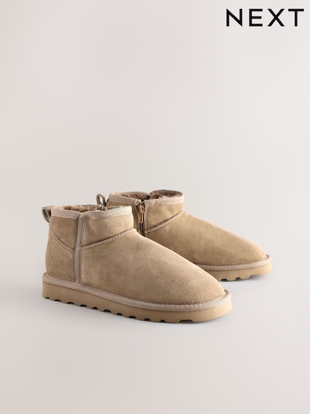 Neutral Taupe Suede Standard/Wide Fit Forever Comfort® Water Repellent Faux Fur Lined Ankle Boots (F17953) | £42