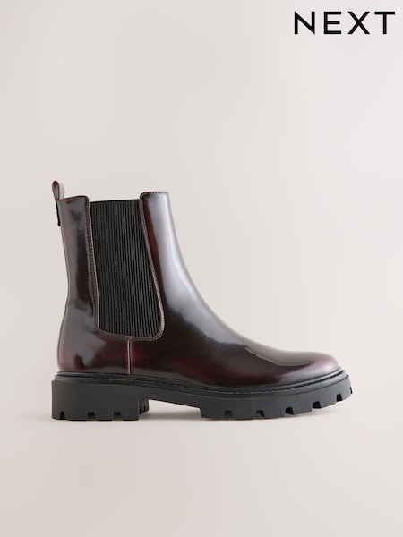 Burgundy Red Patent Forever Comfort® Cleated Sole Chelsea Ankle Boots (F17957) | £42