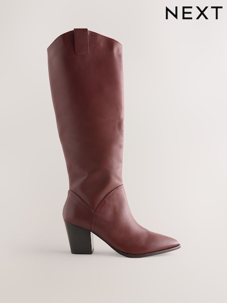 Burgundy Red Forever Comfort® Western Block Heel Knee High Boots (F17961) | £96