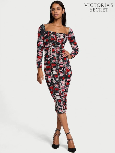 Victoria's Secret Black Atelier Floral Long Sleeve Slip Dress (F18017) | £339