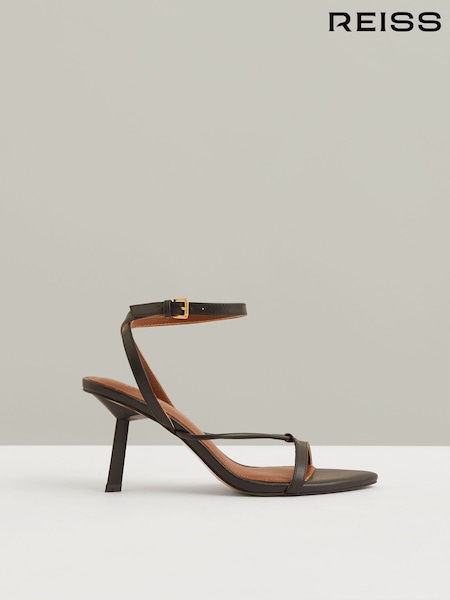 Reiss Black Ashley Leather Strappy Heeled Sandals (F18031) | £178