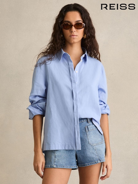 Reiss Mid Blue Kira Mid-Rise Patch Pocket Denim Shorts (F18092) | £98