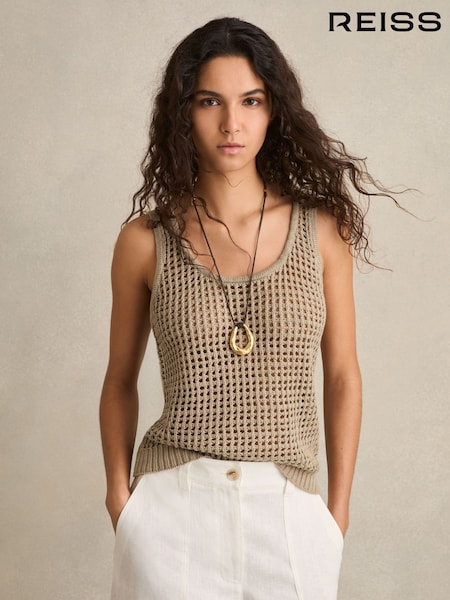 Reiss Stone Claudia Linen Open-Knit Vest (F18120) | £98
